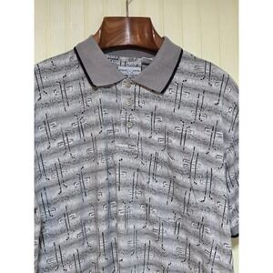 Michael Austin Golf Shirt Mens Large Gray Polo All Over Golf Club Print